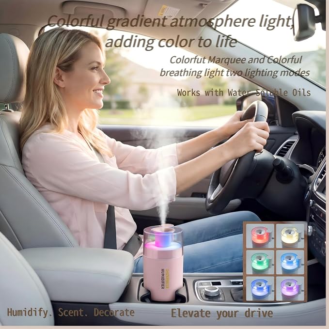 Mini 2-in-1 Humidifier & Aroma Diffuser, 7-Color LED Light, USB Portable, 4/8H Timer, Auto Shut-Off, Ideal Personal Gift/Family/Friends/Loved Ones (pink, 2.8 * 3.2 * 4.7)