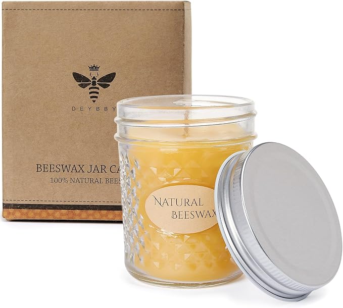 DEYBBY 5oz Beeswax Jar Candle - Natural Beeswax Candle Gift, 26-30 Hrs Burn - Handpour Bees Wax Candle for Home Decor Bath Relaxation Housewarming Gift with Natural Scent