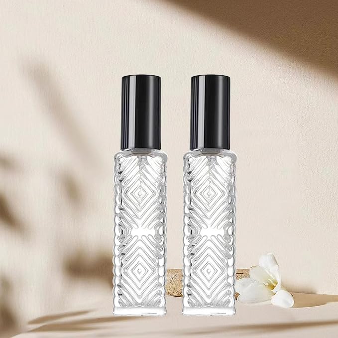 8-Piece Mini Atomizer Set, Refillable Square Glass Bottles, Travel Essential Oil & Perfume Spray Bottles, with Dispenser (15ML/Black)