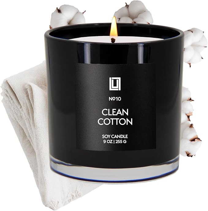 Lulu Candles | Clean Cotton (Linen) Scented Candle | Luxury Scented Soy Jar Candle | Hand Poured in The USA | Highly Scented Long Lasting - 9 Oz.