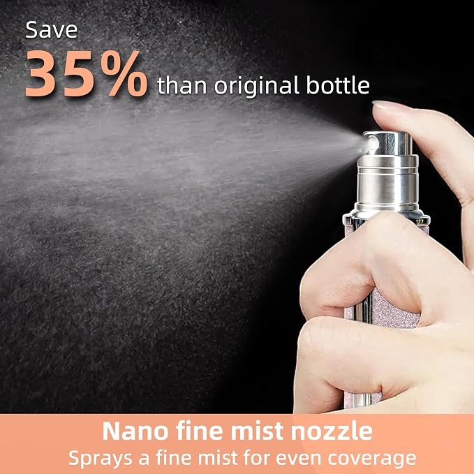 AE00PK Sparkling Travel Perfume Bottle, 5ml Mini Perfume Atomizer Sprayer, Glitter Diamond Pump Fill Perfume Bottle for Traveling, Vacation & Bussiness (Sparkling Pink)