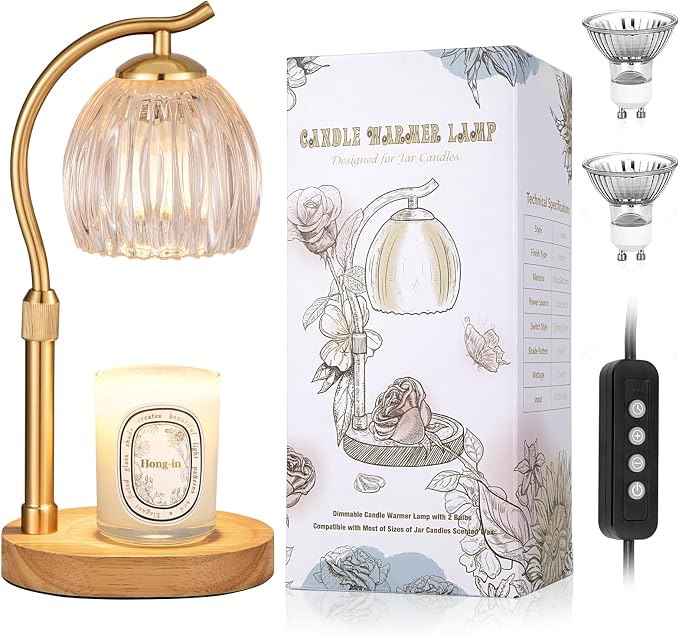 Candle Warmer Lamp with Timer & Dimmer, Adjustable Height Flower Wax Melt Warmer, Cozy Home Decor, House Warming Gifts,Vintage Birthday Gift for Women Mom Her