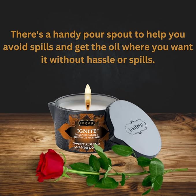 KAMA SUTRA Ignite Massage Candle - Coconut Oil and Soy Based - Sweet Almond Scented, 6 oz Melts into a Warm Massage Oil, Couples Massage, Pour Spout Massage Candle