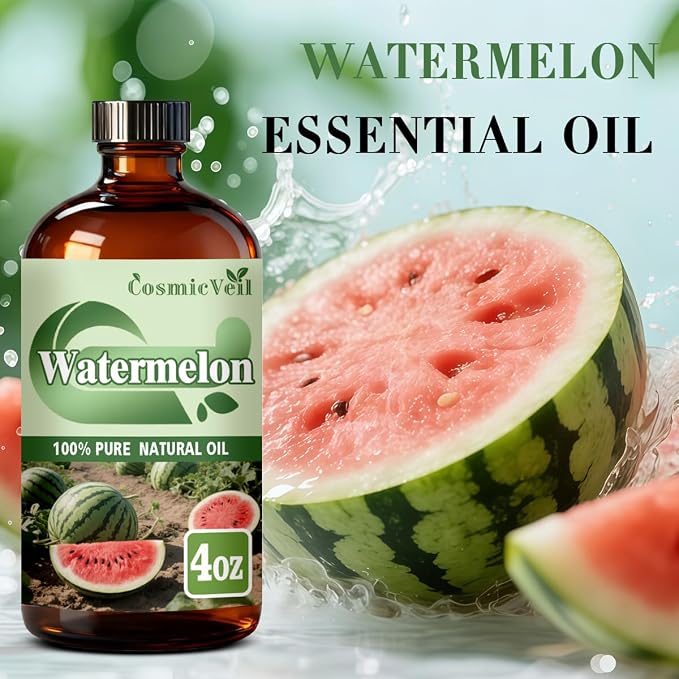 Watermelon Essential Oil Watermelon Oil for Aroma Diffuser,Humidifier,Home Fragrance,Cleaning,Body Care,Massage,Yoga,DIY Candle,DIY Soap CosmicVeil（Watermelon，4 Fl Oz (Pack of 1)）