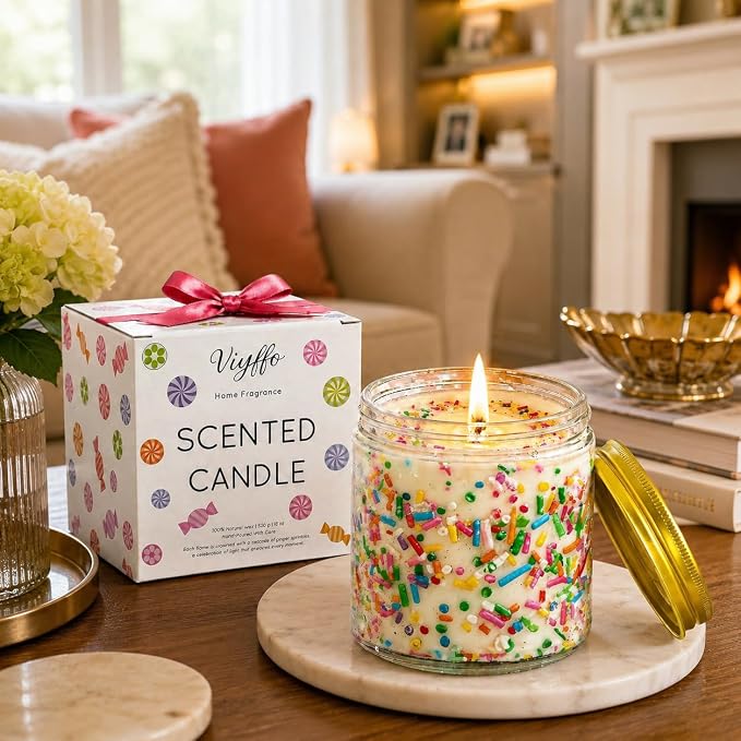 Viyffo Large 18oz New Home Candle - Vanilla & Cedarwood, House Warming Gifts Candle, Non Toxic Soy Scented Candle, Colorful Jar for Home, Living Room, Bedroom, Bathroom Decor, Housewarming Gift