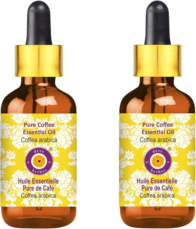 Deve Herbes Pure Coffee Essential Oil (Coffea Arabica) with Glass Dropper Steam Distilled (Pack of Two) 100ml X 2 (6.76 oz)