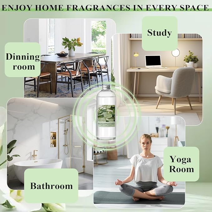 SCENTORINI Reed Diffuser Oil Refill, Eucalyptus Sage Diffuser Oil 16.9 Fl Oz, Natural Scented Essential Oil Refill Long Lasting Summer Home Fragrance for Large Space Room Spa Bathroom Home Decor