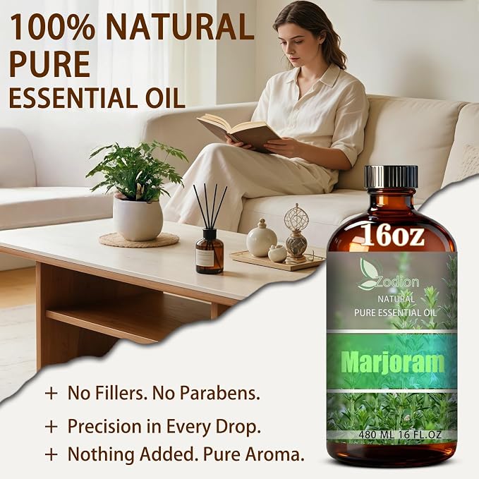 Marjoram Essential Oil - Marjoram Fragrance Oil for Diffuser, Massage, Humidifier, DIY Candle, Soap Making, Home, Bath, Yoga - 16 fl oz (480ml) - ZODION Essential Oils