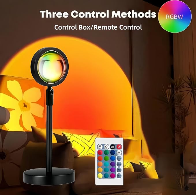 JIMEI Sunset Lamp Projector Led Lights for Bedroom Night Light RGB Lights Sun Sunlight Sunrise Lamp 10w 180° Rotation Mood Lighting Home Room Decor Gifts for Women,Desktop Remote