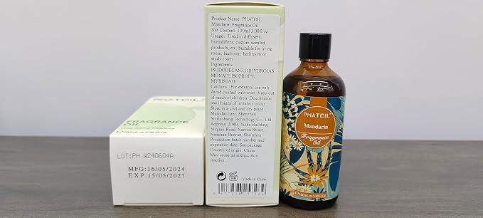 PHATOIL 3.38FL.OZ Mandarin Fragrance Oils for Aromatherapy, Essential Oils for Diffusers for Home, Perfect for Diffuser, DIY Candle and Soap Making, DIY Scented Products - 100ml