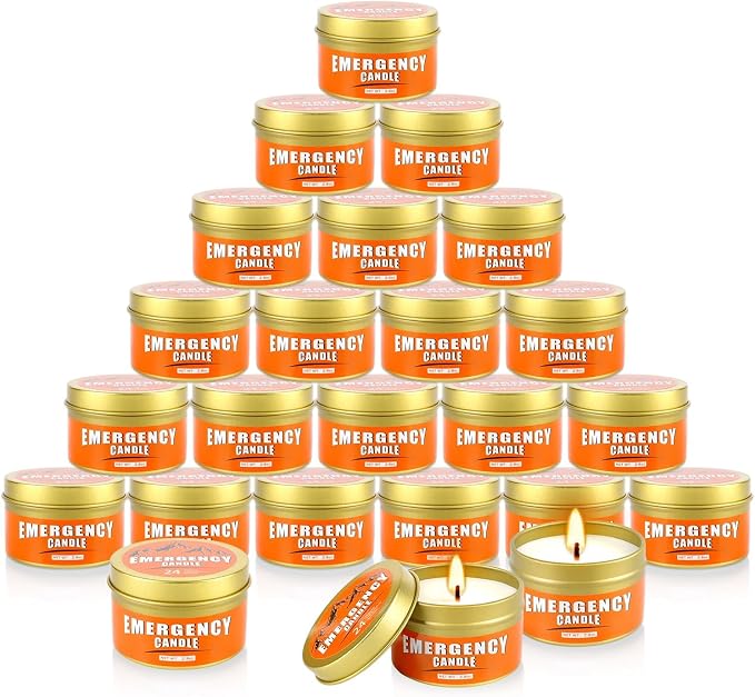 24+Hour Candle Set 24 Pack 2.8oz, Emergency Candles for Power Outages, Mountain Climbing, Wild and Camping Use. Portable and Tabletop Design, Bulk Emergency Candle Supplies.