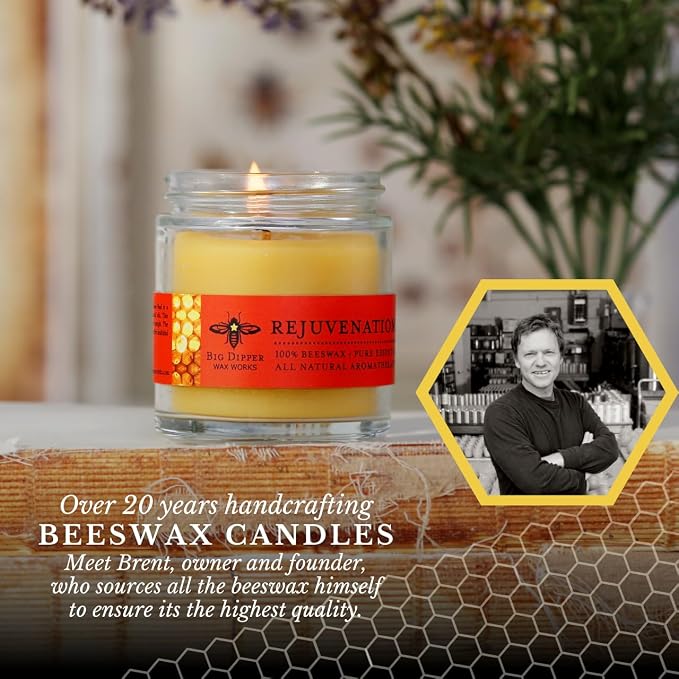 Big Dipper Wax Works Beeswax Aromatherapy Candle, Rejuvenation - Sweet Orange & Clove Bud, Apothecary Glass, Essential Oils, 100% Natural Beeswax, 20-Hour Clean Burn, Uplifting & Energizing, 2" x 2.5"