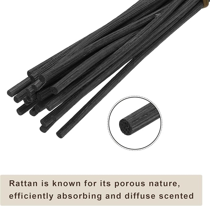 uxcell 20Pcs Wavy Rattan Reed Diffuser Sticks, 28cm/11 Natural Wooden Rattan Fragrance Diffuser Refill Sticks Replacement for Home, Bedroom, Hotel, Office, Bathroom Shelf Decor (Black)