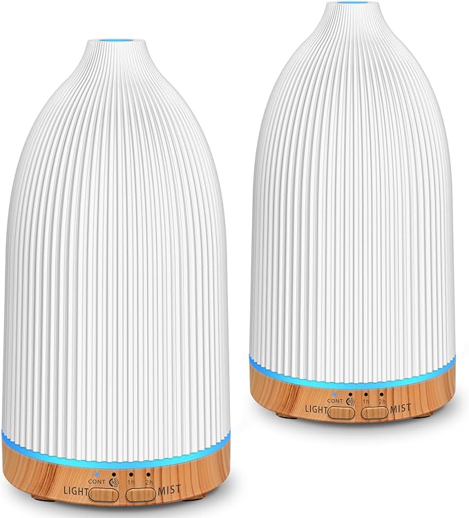 URPOWER 2PACK 150ML Essential Oil Diffusers for Home, Ultrasonic Aromatherapy Diffuser with 7 Color Changing Lights, Timer & Auto Shut-Off, Scent Diffuser for Bedroom, Office, Yoga