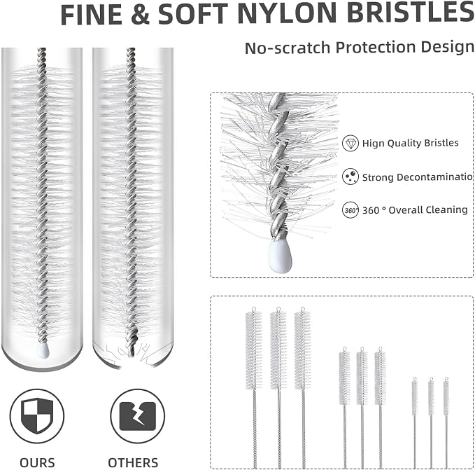9-Piece Straw Cleaner Brush Kit - for Stanley Mug 40, 30, 20 oz, (3-Size) Extra Long Pipe Cleaners, Straw Cleaning Brush for Tumbler, Sippy Cup, Bottle and Tube
