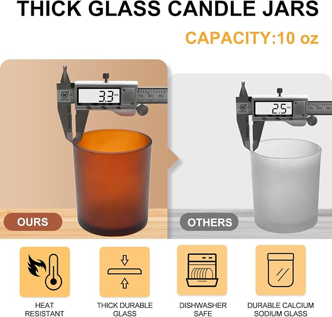 SHOWIN 10 OZ Thick Candle Jars for Making Candles 15 Pcs, Empty Jars with Wood Lids for Candle Making, Sample Container, Frosted Brown