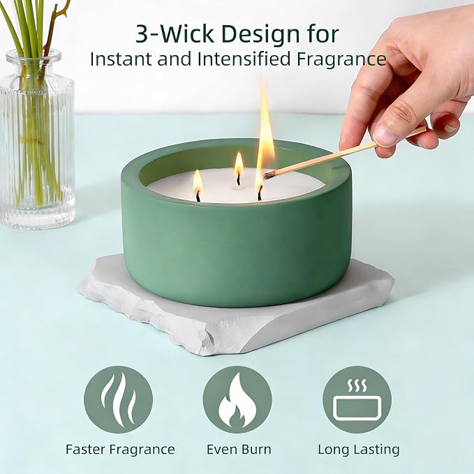 Viyffo 20oz Large Scented Candle - Lemongrass & Bergamot, 3 Wick Home Scented Candle for Women and Men, Non Toxic Soy Candle, Green Ceramic Jar, Luxury Home Fragrance, Room Décor & Birthday Gift
