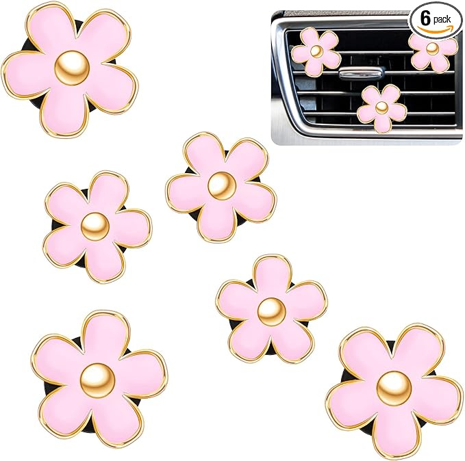 Frienda 6 Pcs Daisy Flower Air Vent Clip Accessories Air Conditioning Outlet Clip Car Air Freshener Dashboard Accessories Charm Car Inter Decor(3 cm, 3.3 cm,Pink)