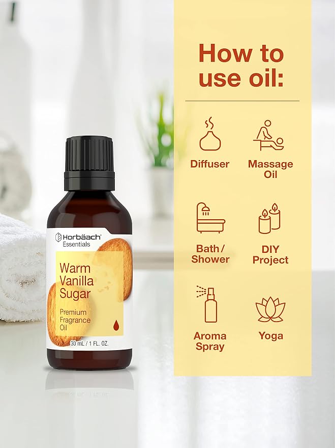 Horbäach Warm Vanilla Sugar Fragrance Oil | 1 Fl Oz (30 mL) | Premium Grade | for Diffusers, Candle and Soap Making, DIY Projects & More