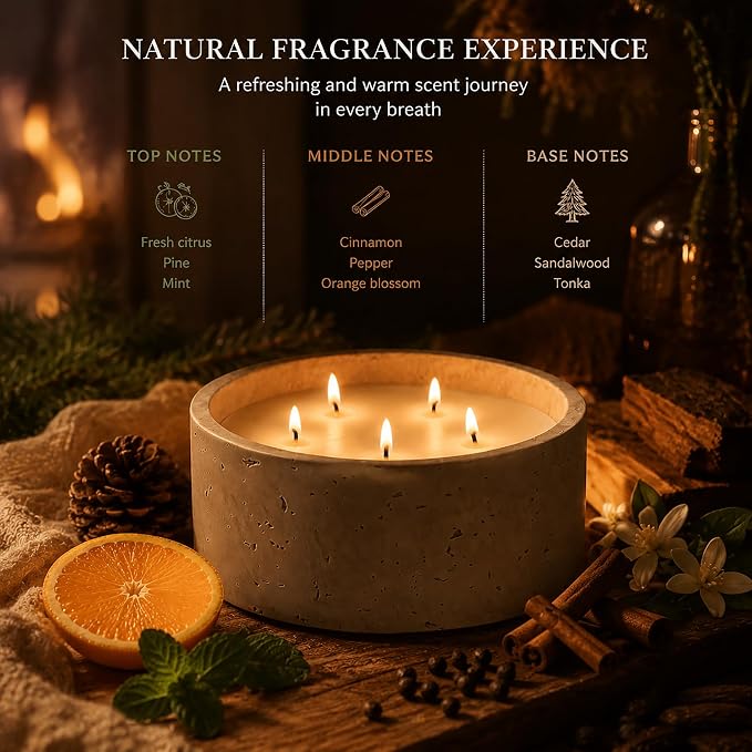 5-Wick Scented Candle-American Sandalwood,Soy Coconut Wax Blend Candle with Acacia Wood Lid,44oz Large Candle,55-Hour Long Burning,Aromatherapy Candle for Home Decor