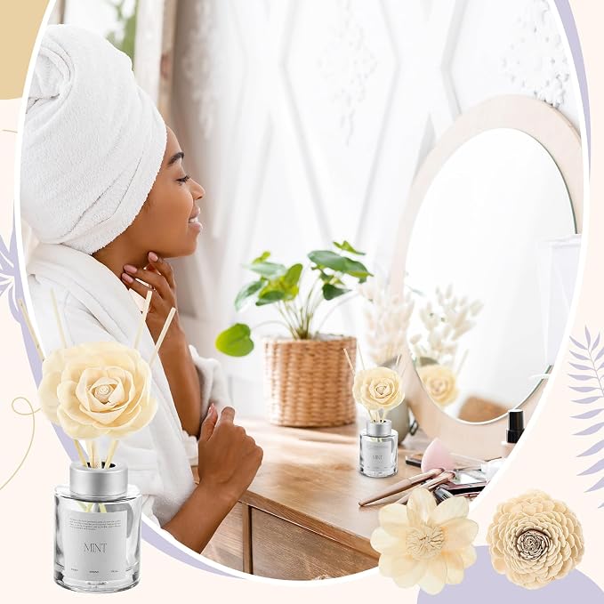 Waydress 15 Pcs Mixed Reed Diffuser Sticks Flowers, Wood Flower Diffuser Reeds Refill with Rope, Sola Reed Diffusers Set for Bathroom, Bedroom, Home Decor(3.15-3.35 Inches,Fresh)