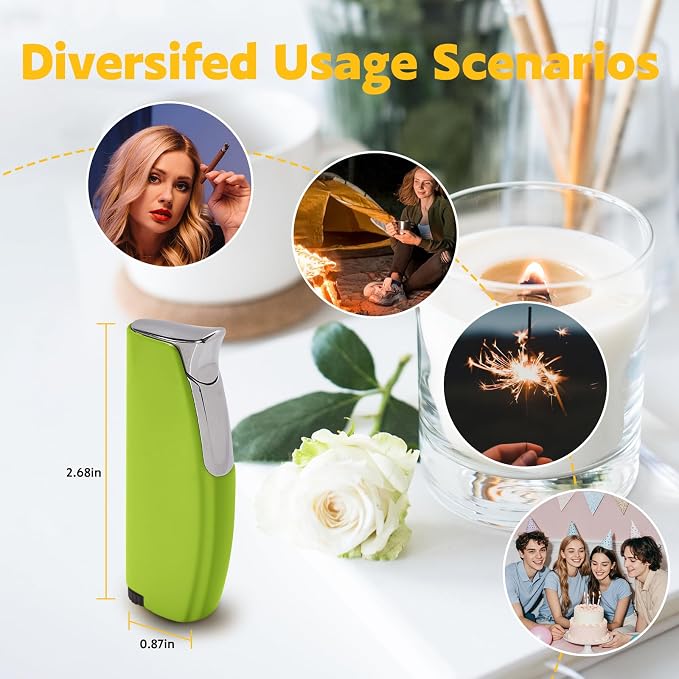 2 Pack Torch Lighter Butane Lighter,Refillable Mini Lighter for Candles Fireworks,Gifts for Friends Or Family Members(NO PREFILLED)(Green)