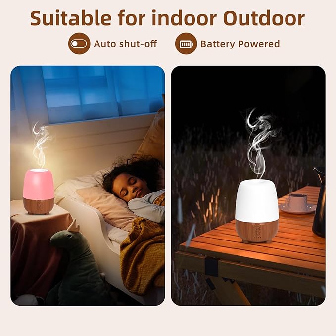 SEEDSEEL 150ML Rechargeable Battery Essential Oil Diffuser, Portable Cordless Aromatherapy Diffuser with 7-Hour Runtime, 7 LED Color Changing Lights for Bathroom,Bedroom, Office, Outdoor