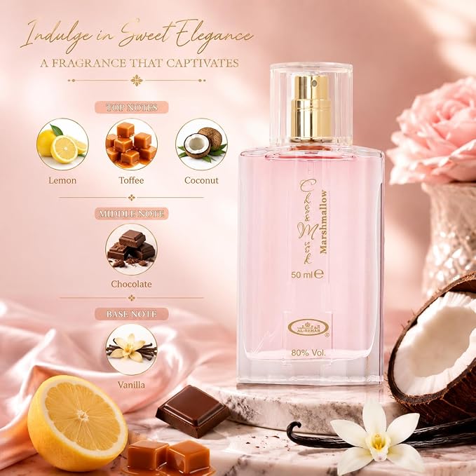 Al-Rehab Choco Musk Marshmallow Eau de Parfum for Women - 50ml (1.65 oz) | Gourmand Perfume with Strawberry, Marshmallow & Cocoa | Sweet, Fluffy & Addictive | Long-Lasting Arabian Dessert Scent