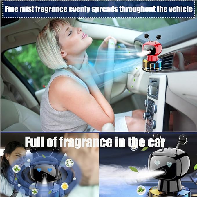 Robot Intelligent Aromatherapy Machine, Smart Cute Robot Car Air Freshener - Fine Spray/Fillable/Four-Gear Adjustment/Vibration Sensing/On-Off/Large Capacity Long-Lasting Fragrance/Red-V2(Hilton)