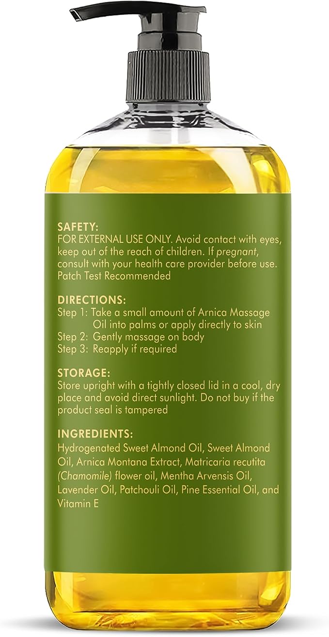 MAJESTIC PURE Arnica Sore Muscle Massage Oil for Massage Therapy - Refreshing and Relaxing - Natural Oils with Lavender & Chamomile Essential Oils - All Skin Types - Men & Women Massage Lotion-8 fl oz