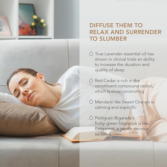 AromaTru Slumber Essential Oil Kit – True Lavender, Red Cedar, Mandarin, and Petitgrain Bigarade – Organic & Wildcrafted – ISO Certified – No Synthetic Fillers – Ethically Sourced