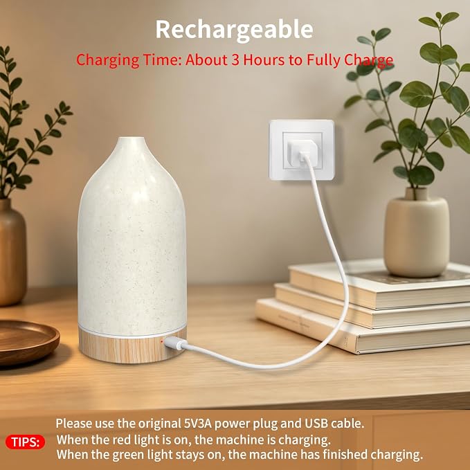 SPLITSKY Cordless Essential Oil Diffuser 150ML, Portable Rechargeable Aromatherapy Diffuser with 7-Color LED Light, Quiet Operation & Auto-Off, 3 Timer Settings, for Bedroom, Home, Travel