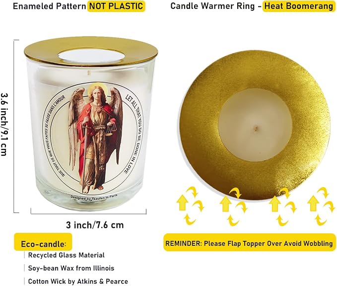 St. Archangel Michael Frankincense Sage Scented Candle 50 Hours with Warmer Ring│Hand-Poured Soy Wax│Protection, Evil Banishing, Spiritual Warrior, Cleansing, Defender│Design in Paris│3“×3.6”