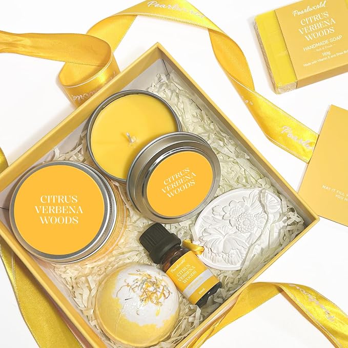 Mother's Day Gift, Citrus Verbena Bath Set Self Care for Women, Nourishing 7 Piece Home Spa Set, Birthday Gift For Mom, Girlfriend