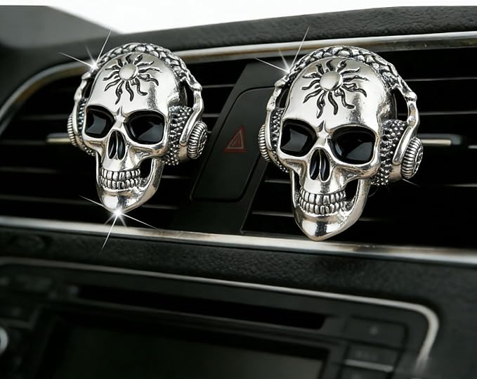 Gothic Skull Car Air Freshener Vent Clips with 2 Pads, Halloween Scented Car Accessories for Men Women, Automotive Interior Decor and Cool Car Fresheners for Men， Spooky Gift Idea-A8