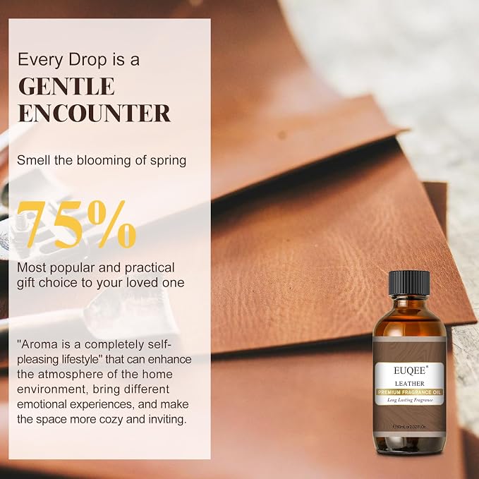 EUQEE Leather Fragrance Oil, 2.02 Fl oz/ 60ml Essential Oils for Diffuser, Candle Making, DIY Soap with Glass Dropper
