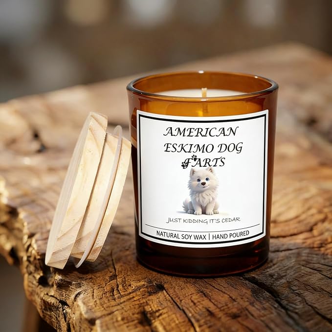 American Eskimo Gifts for Women | Birthday Gifts for Mom | Light When Dog Farts Candle | Cedar By Natural Soy Wax | Pet Safe Friendly Memorial Candles for Home Scented Household Essentials