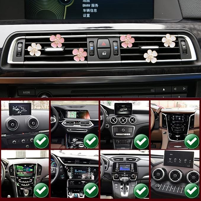 Air Fresheners Vent Clips 6 Pcs Cute Flower Car Accessories for Women Girls - Pink & White Car Interior Aesthetic Vents Decorations