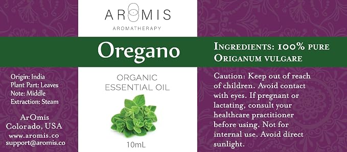 ArOmis Organic Oregano Essential Oil - 100% Pure Therapeutic Grade - Undiluted, Premium Oil - 150 Micron Filtered, Perfect for Aromatherapy Diffusers (10ml / .34 fl oz)
