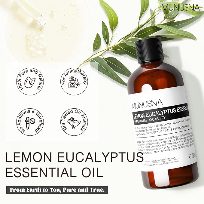 Lemon Eucalyptus Essential Oil 100ML, 100% Pure Lemon Eucalyptus Oil Aromatherapy Oil for Diffuser, Skin Care, Massage, Yoga, Home, Soap and Candle Making