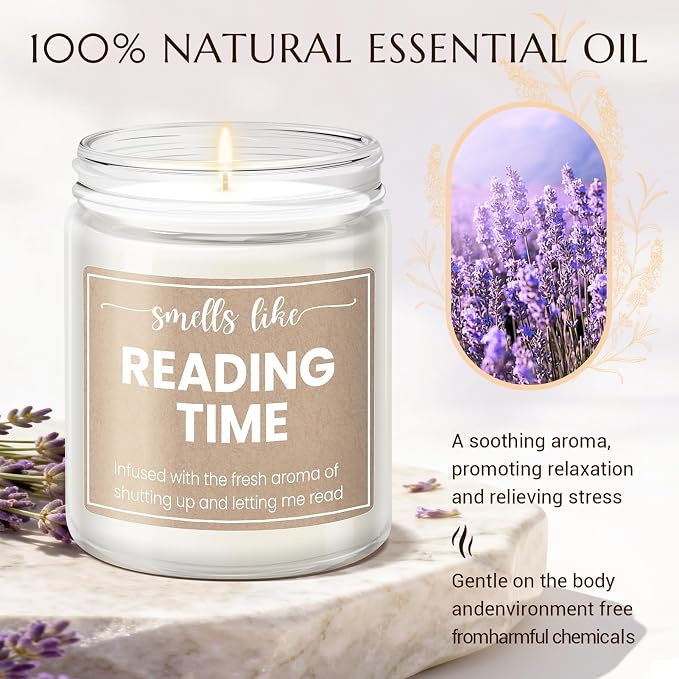 Gifts for Book Lovers - Book Lover Gifts for Women, Present for Readers, Smells Like Reading Time - Lavender Scented Candle