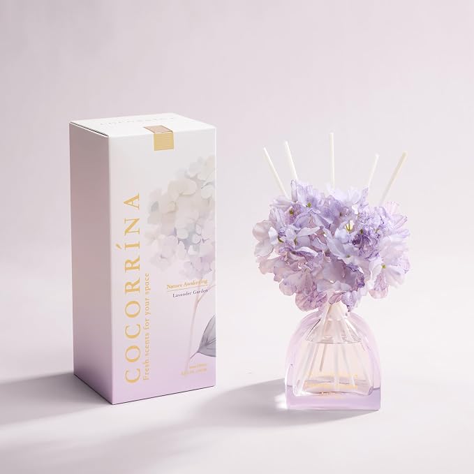 COCORRÍNA Reed Diffuser - Lavender Garden 8.5 Fl.oz Reed Diffuser with 8 Sticks for Home Bathroom Shelf Decor (Simple Luxe Collection)