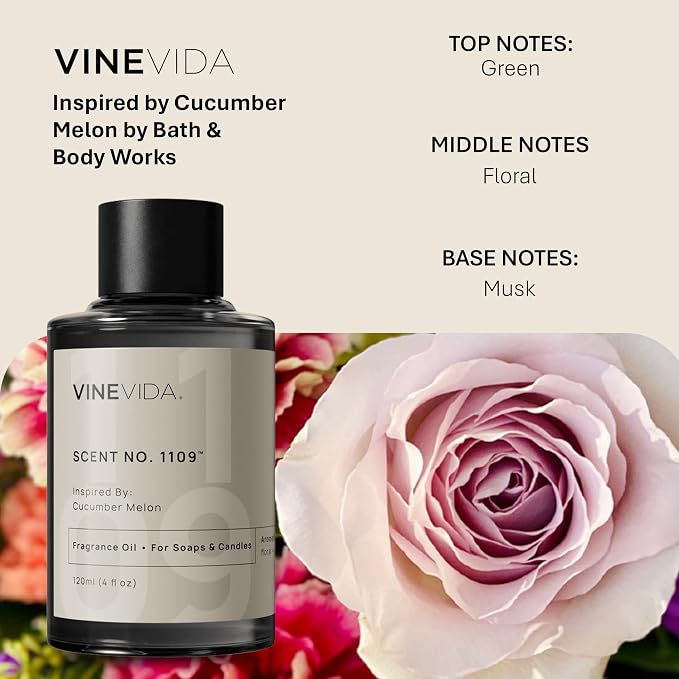 VINEVIDA [4oz] Cucumber Melon Fragrance Oil for Candle Making and Soap Making - Premium Candle Scents for Soy Candles