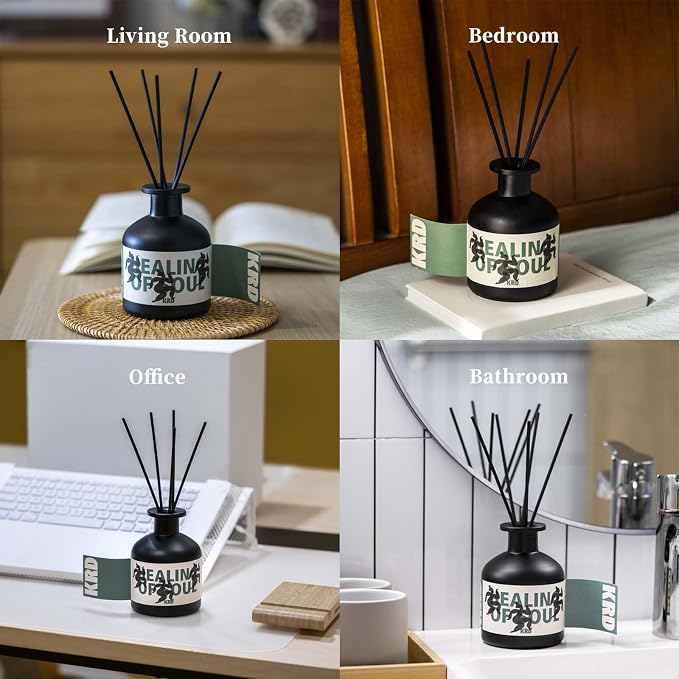 KRD Moroccan Mint Tea Reed Diffuser Set, 3.38 fl oz Premium Scented Oil with Sticks, Long Lasting Home Fragrance for Office