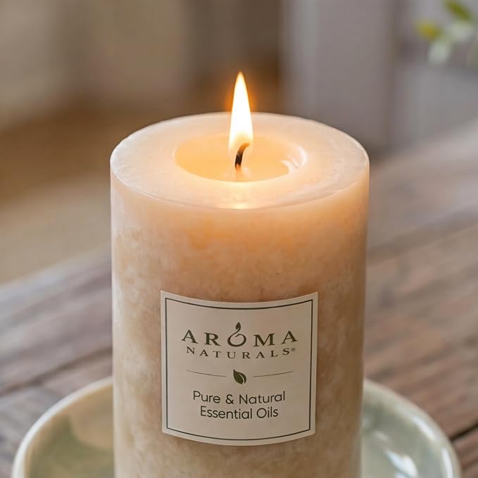 Aroma Naturals Ginger and Clove Essential Oil Beige Scented Pillar Candle, Earth, 2.75 inch x 5 inch