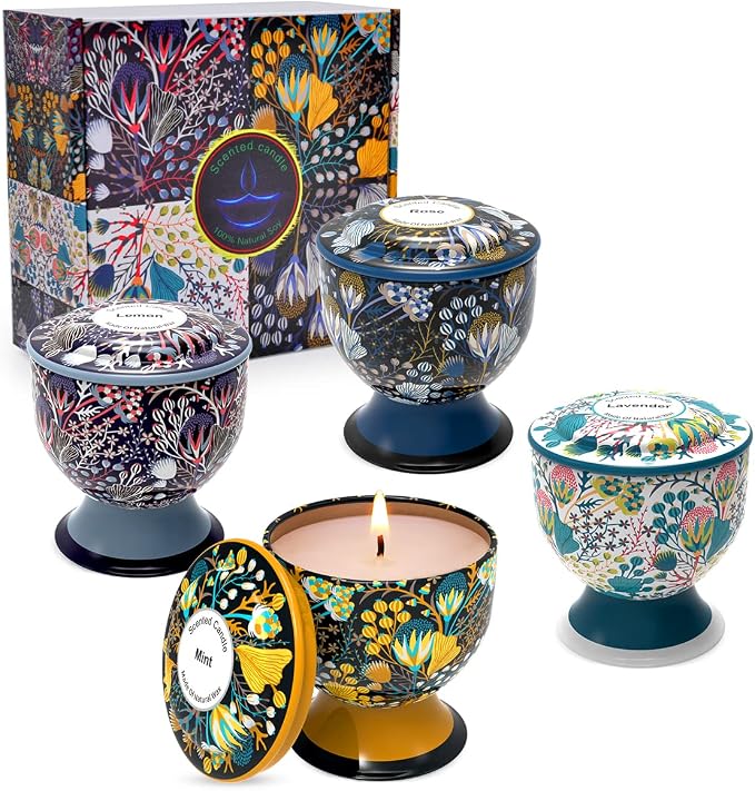 Home Aromatherapy Candle Set, Women's Aromatherapy Candle Birthday Gift Set, 4 Pack 4 oz 120 Hour Long Lasting Soy Candle Gift