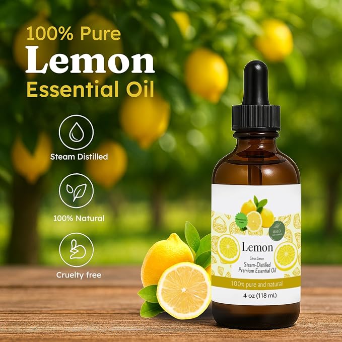 Steam Distilled Lemon Essential Oil - Premium Hair Growth Oil for Scalp Stimulation & Refreshing Aroma - Essential Oil Supports Healthy Hair, Skin & Mental Clarity - 4oz