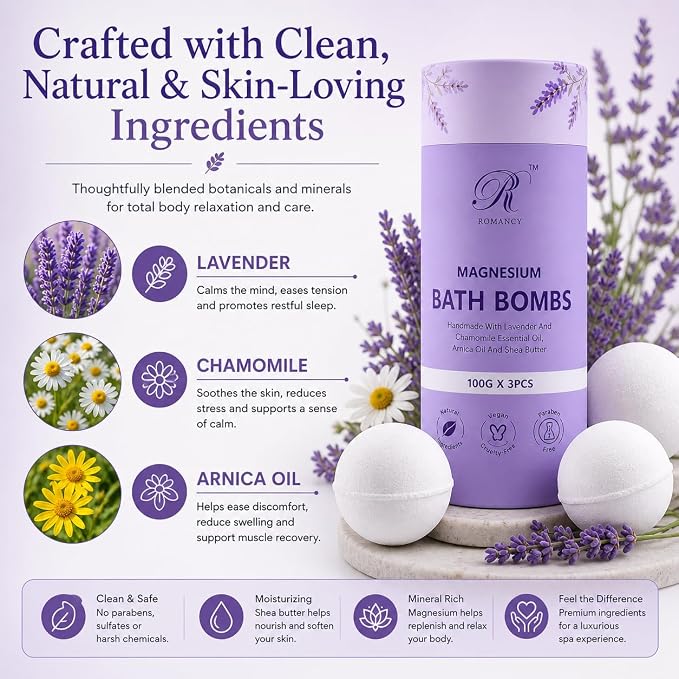 Magnesium Lavender Bath Bombs Gift Set – XL Epsom Salt Bath Bombs for Muscle Recovery, Stress Relief & Post-Workout Relaxation with Melatonin & Arnica Spa Gift for Women & Men Melatonin (Lavender)