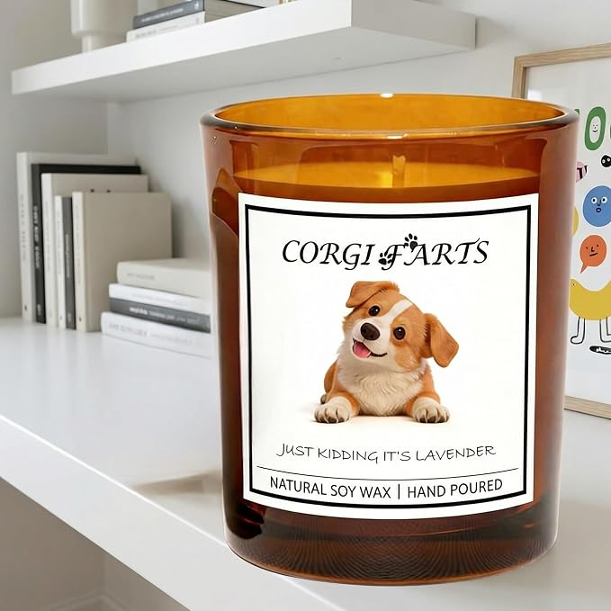 Corgi Gifts for Women | Birthday Gifts for Mom | Light When Dog Farts Candle | Cedar By Natural Soy Wax | Pet Safe Friendly Memorial Candles for Home Scented Household Essentials