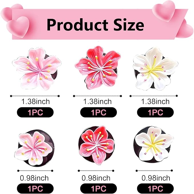 6 PCS Flower Car Air Vent Clips, 3D Stereo Peach Blossom & Cherry Blossom Decoration, A/C Straight Outlet Diffuser for Women & Girls, Interior Accessory for Most Cars (Multicolored)